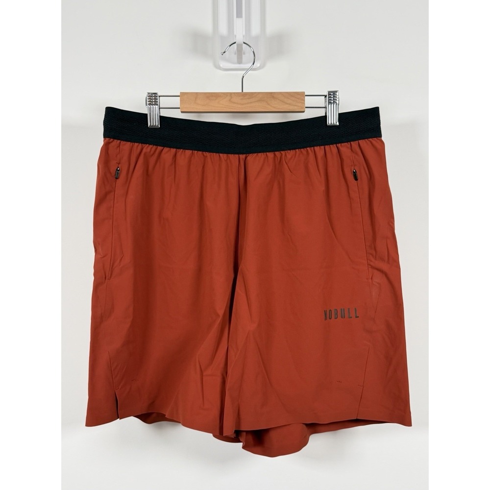 Nobull Athletic Shorts Mens Large 7" Orange Moisture Wicking Workout Gym Stretch